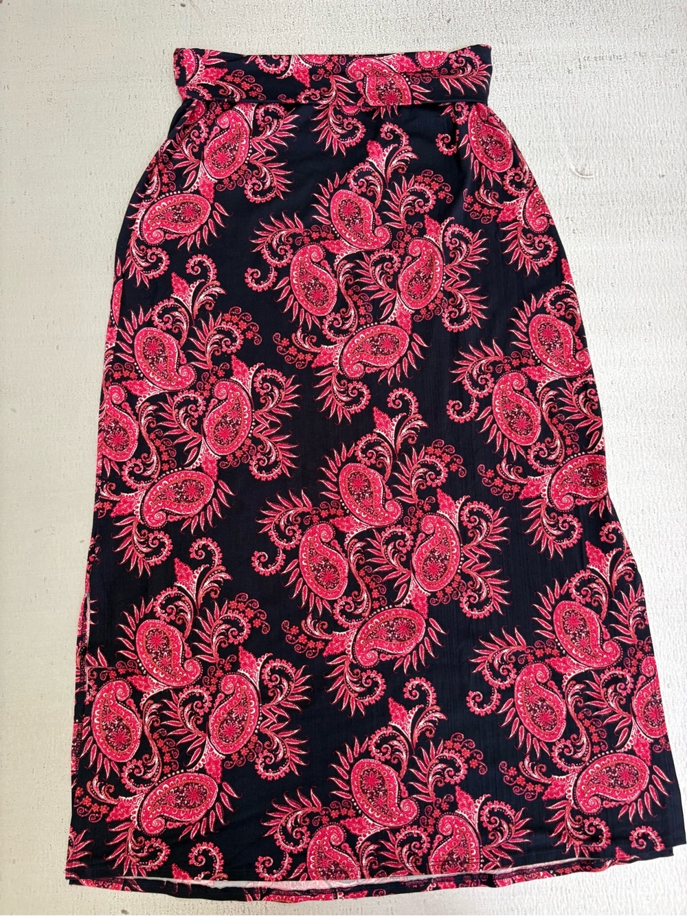 Navy and Pink Paisley Midi Skirt